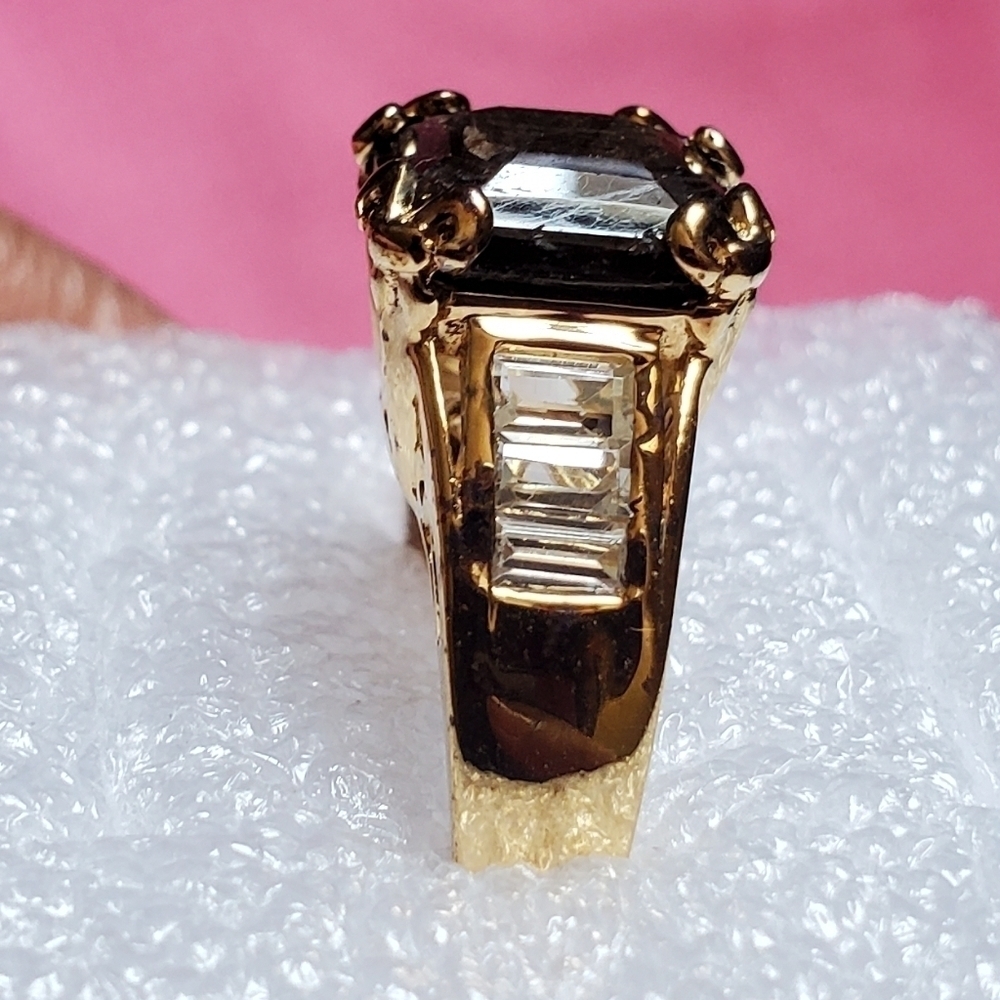 Chocolate Sapphire White Zircon Gold Vermeil Cocktail Ring - Picture 6 of 10